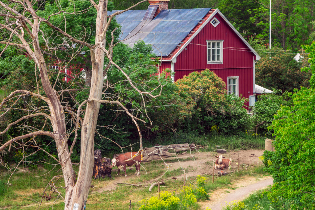 Solceller på hus utanför detaljplan och områdesbestämmelser. Kräver inte bygglov.